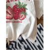imageWomens Cherry Print Tee Shirt Short Sleeve Crew Neck Drop Shoulder Vintage Tee TopsStrawberry White