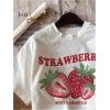 imageWomens Cherry Print Tee Shirt Short Sleeve Crew Neck Drop Shoulder Vintage Tee TopsStrawberry White