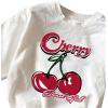 imageWomens Cherry Print Tee Shirt Short Sleeve Crew Neck Drop Shoulder Vintage Tee TopsWhite