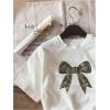 imageWomens Cherry Print Tee Shirt Short Sleeve Crew Neck Drop Shoulder Vintage Tee TopsWhite With Bow