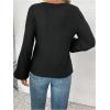 imageWomens Floral Embroidery Long Sleeve T Shirts Crew Neck Ribbed Knit T Shirt Casual Fall TopsBlack