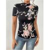 imageWomens Floral Print Mock Neck T Shirt Short Sleeve Slim Fit Graphic Tees Casual Dressy TopsMulticolor