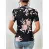 imageWomens Floral Print Mock Neck T Shirt Short Sleeve Slim Fit Graphic Tees Casual Dressy TopsMulticolor