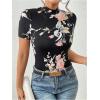 imageWomens Floral Print Mock Neck T Shirt Short Sleeve Slim Fit Graphic Tees Casual Dressy TopsMulticolor