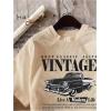 imageWomens Graphic Letter Tee Crew Neck Drop Shoulder Trendy Summer T Shirt Short Sleeve Vintage Car Print TopApricot