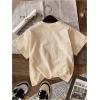 imageWomens Graphic Letter Tee Crew Neck Drop Shoulder Trendy Summer T Shirt Short Sleeve Vintage Car Print TopApricot