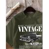 imageWomens Graphic Letter Tee Crew Neck Drop Shoulder Trendy Summer T Shirt Short Sleeve Vintage Car Print TopArmy Green