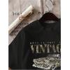 imageWomens Graphic Letter Tee Crew Neck Drop Shoulder Trendy Summer T Shirt Short Sleeve Vintage Car Print TopBlack Green