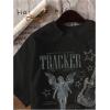 imageWomens Graphic Letter Tee Crew Neck Drop Shoulder Trendy Summer T Shirt Short Sleeve Vintage Car Print TopBlack With Graphic