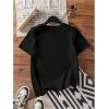 imageWomens Graphic Letter Tee Crew Neck Drop Shoulder Trendy Summer T Shirt Short Sleeve Vintage Car Print TopBlack and Red