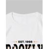 imageWomens Graphic Letter Tee Crew Neck Drop Shoulder Trendy Summer T Shirt Short Sleeve Vintage Car Print TopBlack and White