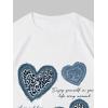 imageWomens Graphic Letter Tee Crew Neck Drop Shoulder Trendy Summer T Shirt Short Sleeve Vintage Car Print TopBlue Heart White