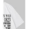imageWomens Graphic Letter Tee Crew Neck Drop Shoulder Trendy Summer T Shirt Short Sleeve Vintage Car Print TopBoots Print White