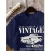 imageWomens Graphic Letter Tee Crew Neck Drop Shoulder Trendy Summer T Shirt Short Sleeve Vintage Car Print TopDeep Blue