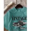 imageWomens Graphic Letter Tee Crew Neck Drop Shoulder Trendy Summer T Shirt Short Sleeve Vintage Car Print TopDeep Green