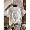 imageWomens Graphic Letter Tee Crew Neck Drop Shoulder Trendy Summer T Shirt Short Sleeve Vintage Car Print TopGraphic White