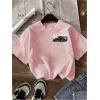 imageWomens Graphic Letter Tee Crew Neck Drop Shoulder Trendy Summer T Shirt Short Sleeve Vintage Car Print TopLight Pink