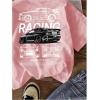 imageWomens Graphic Letter Tee Crew Neck Drop Shoulder Trendy Summer T Shirt Short Sleeve Vintage Car Print TopLight Pink