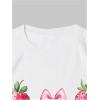 imageWomens Graphic Letter Tee Crew Neck Drop Shoulder Trendy Summer T Shirt Short Sleeve Vintage Car Print TopPink Bow White