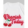 imageWomens Graphic Letter Tee Crew Neck Drop Shoulder Trendy Summer T Shirt Short Sleeve Vintage Car Print TopRed Cherry White