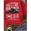 imageWomens Graphic Letter Tee Crew Neck Drop Shoulder Trendy Summer T Shirt Short Sleeve Vintage Car Print TopRed Graphic