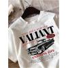 imageWomens Graphic Letter Tee Crew Neck Drop Shoulder Trendy Summer T Shirt Short Sleeve Vintage Car Print TopWhite Black Graphic