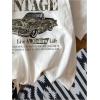 imageWomens Graphic Letter Tee Crew Neck Drop Shoulder Trendy Summer T Shirt Short Sleeve Vintage Car Print TopWhite Green