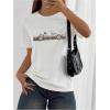 imageWomens Graphic Letter Tee Crew Neck Drop Shoulder Trendy Summer T Shirt Short Sleeve Vintage Car Print TopWhite Leopard