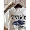 imageWomens Graphic Letter Tee Crew Neck Drop Shoulder Trendy Summer T Shirt Short Sleeve Vintage Car Print TopWhite Patterned