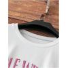 imageWomens Graphic Letter Tee Crew Neck Drop Shoulder Trendy Summer T Shirt Short Sleeve Vintage Car Print TopWhite Pink Letter