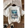 imageWomens Graphic Letter Tee Crew Neck Drop Shoulder Trendy Summer T Shirt Short Sleeve Vintage Car Print TopWhite Printed