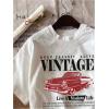 imageWomens Graphic Letter Tee Crew Neck Drop Shoulder Trendy Summer T Shirt Short Sleeve Vintage Car Print TopWhite Red Graphic