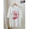 imageWomens Graphic Letter Tee Crew Neck Drop Shoulder Trendy Summer T Shirt Short Sleeve Vintage Car Print TopWhite Red Patterned