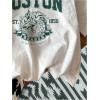 imageWomens Graphic Letter Tee Crew Neck Drop Shoulder Trendy Summer T Shirt Short Sleeve Vintage Car Print TopWhite With Green