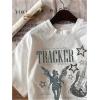 imageWomens Graphic Letter Tee Crew Neck Drop Shoulder Trendy Summer T Shirt Short Sleeve Vintage Car Print TopWhite With Grey