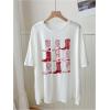 imageWomens Graphic Letter Tee Crew Neck Drop Shoulder Trendy Summer T Shirt Short Sleeve Vintage Car Print TopWhite With Patterned