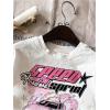 imageWomens Graphic Letter Tee Crew Neck Drop Shoulder Trendy Summer T Shirt Short Sleeve Vintage Car Print TopWhite and Pink