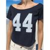 imageWomens Jersey Top Off The Shoulder Number Graphic Tee Short Sleeve Slim Fit Vintage Going Out TshirtsDark Blue