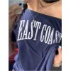 imageWomens Off The Shoulder Tops Letter Print Oversized Graphic Tees Vintage Y2k 90s Outfits TrendyBlue
