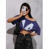 imageWomens Off The Shoulder Tops Letter Print Oversized Graphic Tees Vintage Y2k 90s Outfits TrendyDark Blue