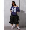 imageWomens Off The Shoulder Tops Letter Print Oversized Graphic Tees Vintage Y2k 90s Outfits TrendyDark Blue