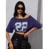 imageWomens Off The Shoulder Tops Letter Print Oversized Graphic Tees Vintage Y2k 90s Outfits TrendyNumber Blue
