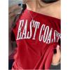imageWomens Off The Shoulder Tops Letter Print Oversized Graphic Tees Vintage Y2k 90s Outfits TrendyRed