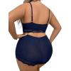 imageWomens Plus Size Lingerie 2 Piece Lace Trim Wireless Bralettes and High Rise Boyshorts Underwear SetNavy Blue