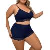 imageWomens Plus Size Lingerie 2 Piece Lace Trim Wireless Bralettes and High Rise Boyshorts Underwear SetNavy Blue
