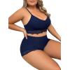 imageWomens Plus Size Lingerie 2 Piece Lace Trim Wireless Bralettes and High Rise Boyshorts Underwear SetNavy Blue