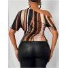 imageWomens Plus Size Off Shoulder Tops Tie Dye Short Sleeve Ruched T Shirt Slim Fit Elegant TeesBrown