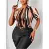 imageWomens Plus Size Off Shoulder Tops Tie Dye Short Sleeve Ruched T Shirt Slim Fit Elegant TeesBrown