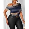 imageWomens Plus Size Off Shoulder Tops Tie Dye Short Sleeve Ruched T Shirt Slim Fit Elegant TeesDeep Blue