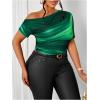 imageWomens Plus Size Off Shoulder Tops Tie Dye Short Sleeve Ruched T Shirt Slim Fit Elegant TeesGreen